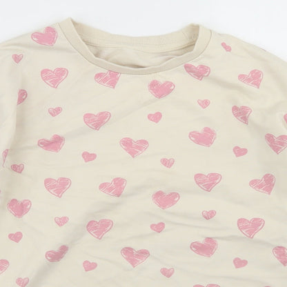 Dunnes Girls Beige Geometric Cotton Pullover Sweatshirt Size 10-11 Years   - Heart Print