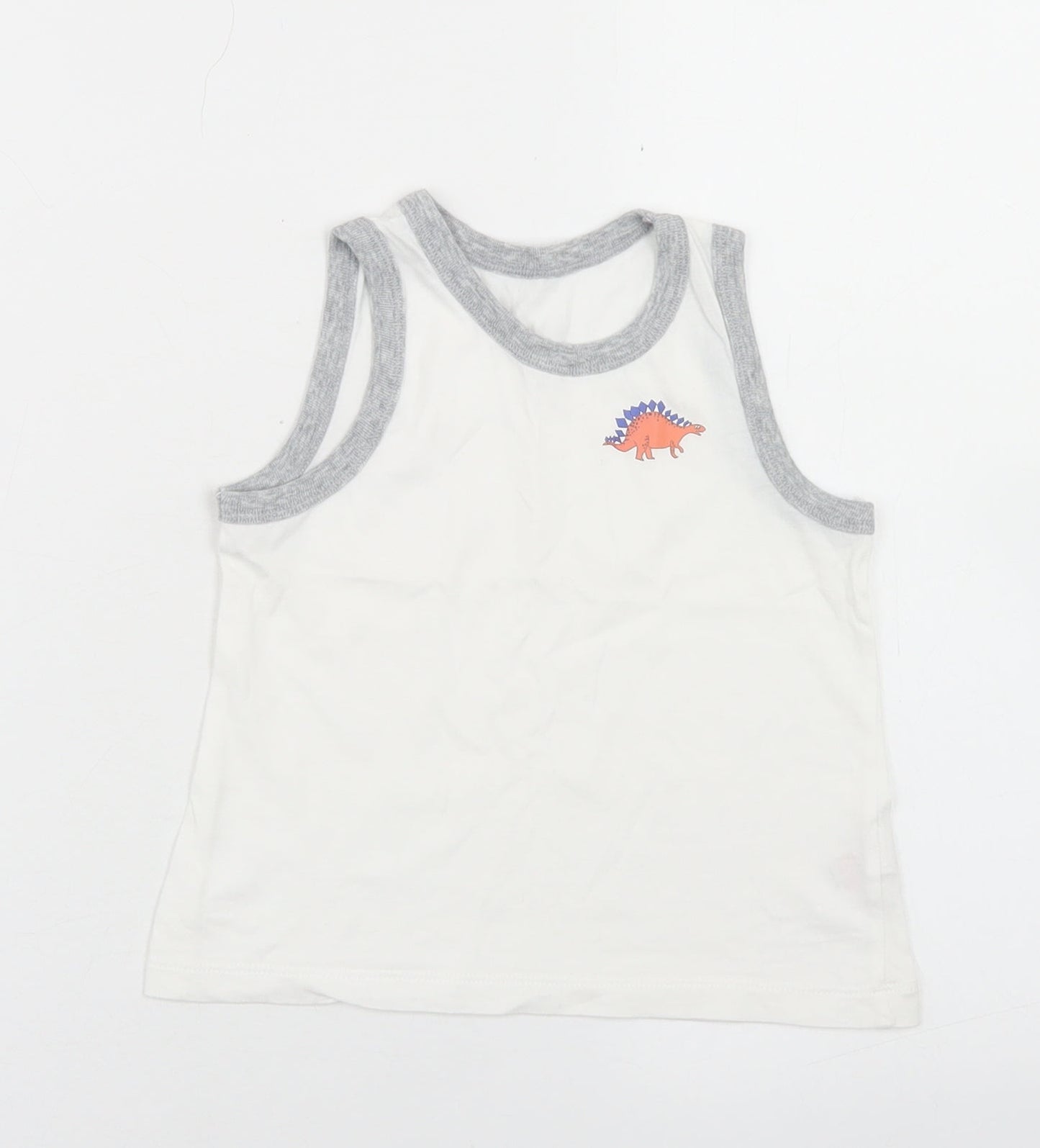TU Boys White  Cotton Basic Tank Size 3-4 Years Crew Neck  - Dinosaurs