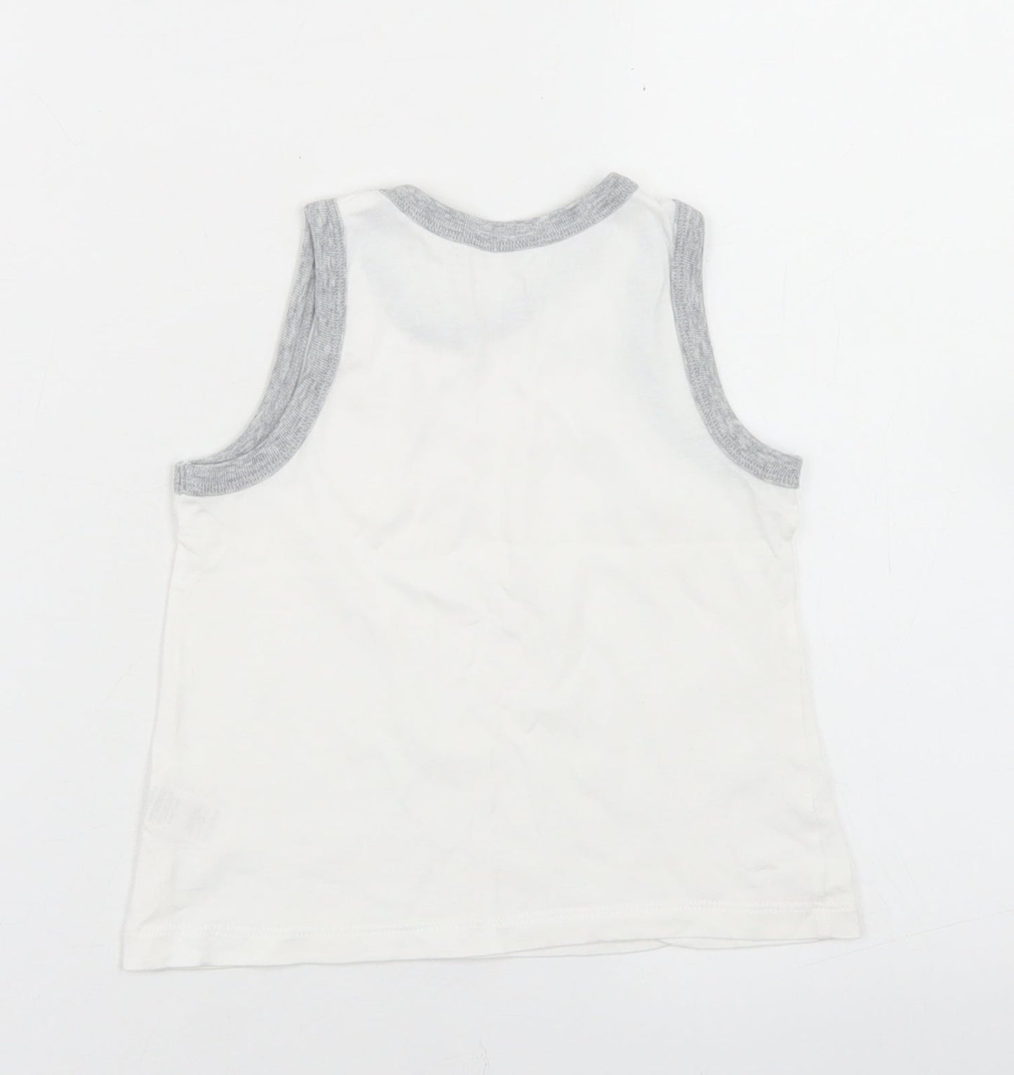 TU Boys White  Cotton Basic Tank Size 3-4 Years Crew Neck  - Dinosaurs