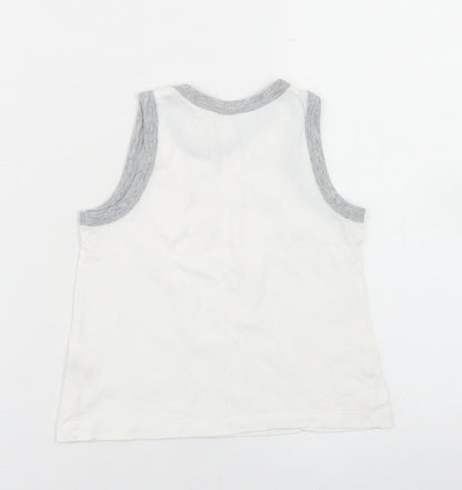 Tu Boys White  Cotton Basic Tank Size 3-4 Years Crew Neck  - Dinosaurs