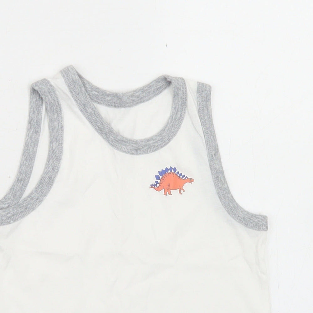 TU Boys White  Cotton Basic Tank Size 3-4 Years Crew Neck  - Dinosaurs