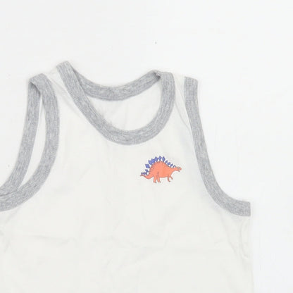 Tu Boys White  Cotton Basic Tank Size 3-4 Years Crew Neck  - Dinosaurs