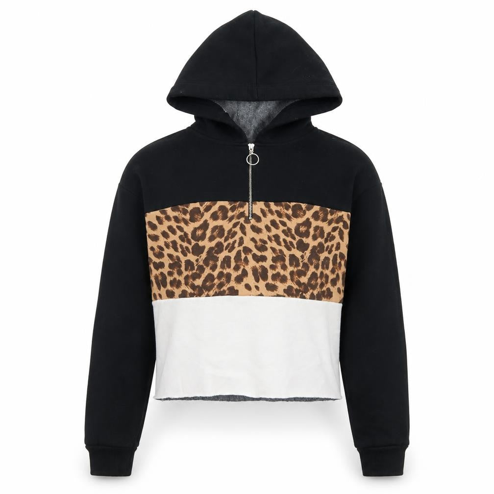 Matalan Girls Black Colourblock Cotton Pullover Hoodie Size 12 Years  Zip - Cropped