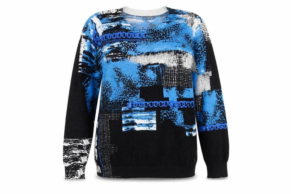 Gerard Womens Blue Crew Neck Geometric Viscose Pullover Jumper Size M