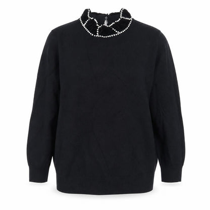 Savida Womens Black Crew Neck  Cotton Pullover Jumper Size L   - Velour Collar