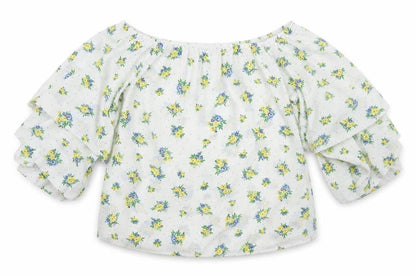 Peacocks Womens White Floral Polyester Cropped Blouse Size 8 Off the Shoulder