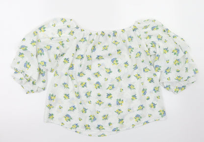 Peacocks Womens White Floral Polyester Cropped Blouse Size 8 Off the Shoulder