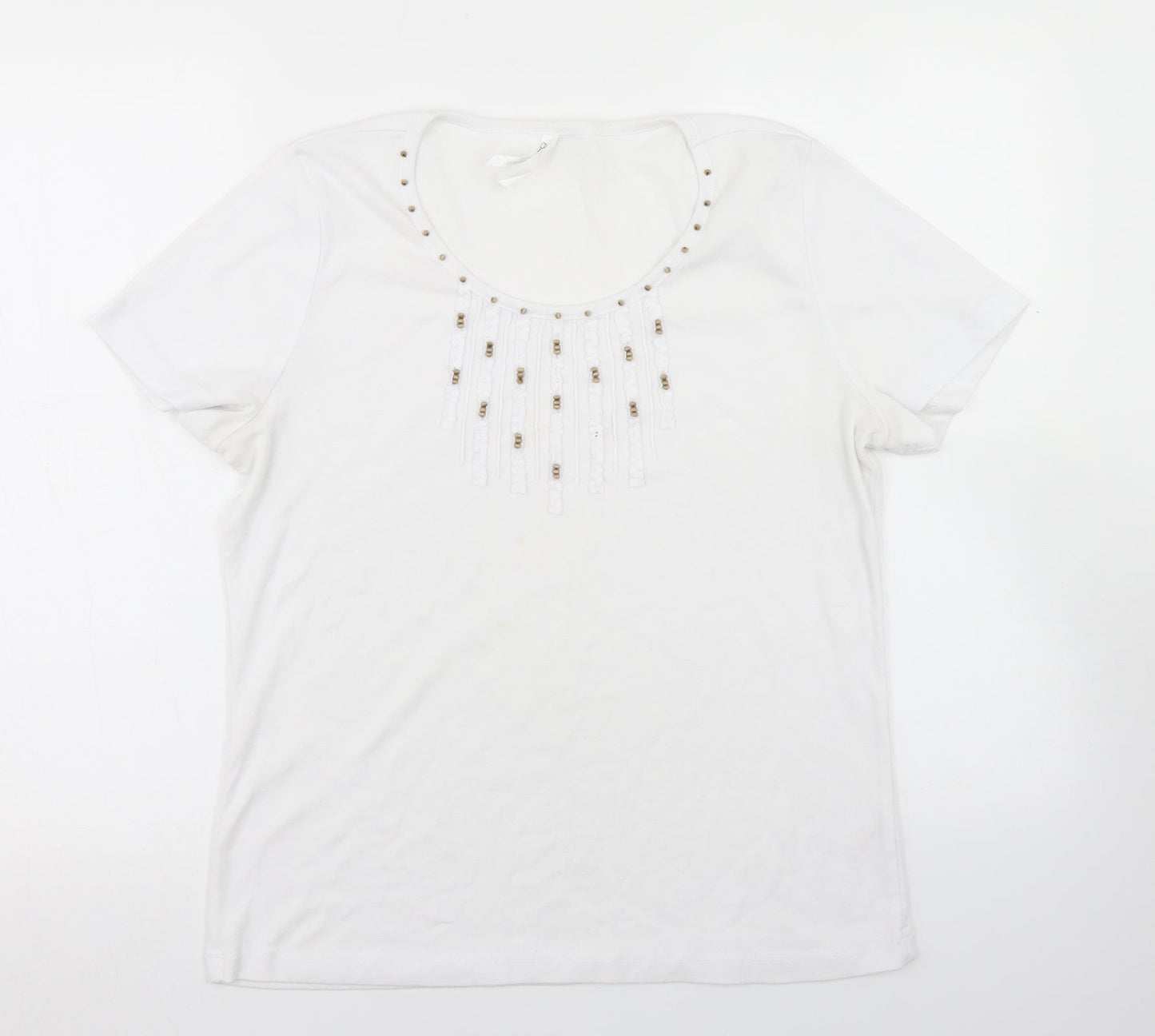 BM Womens White  Polyester Basic T-Shirt Size M Round Neck