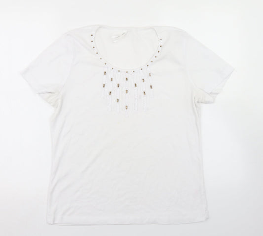 BM Womens White  Polyester Basic T-Shirt Size M Round Neck