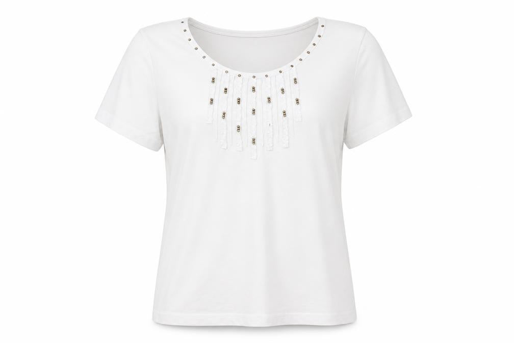 BM Womens White  Polyester Basic T-Shirt Size M Round Neck