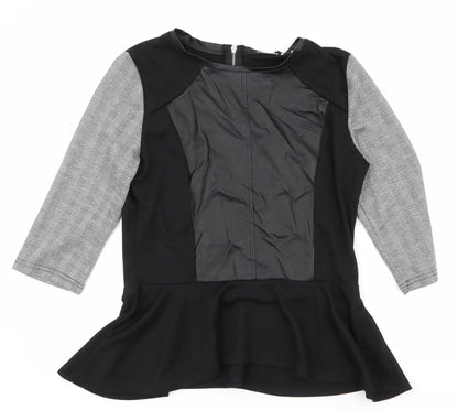mystify Womens Black Herringbone Polyester Jersey Blouse Size L Round Neck