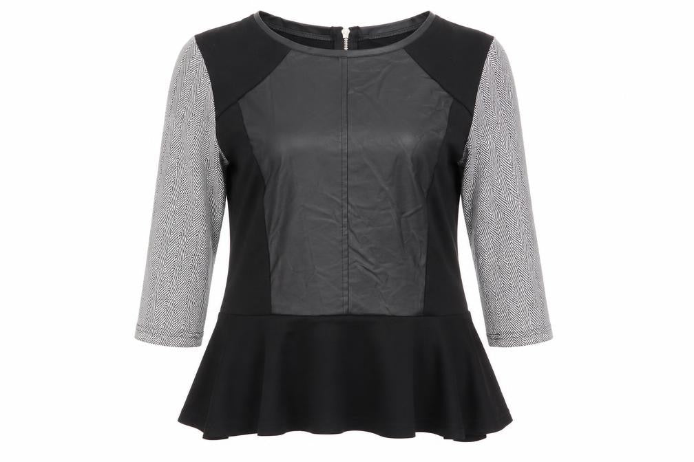 mystify Womens Black Herringbone Polyester Jersey Blouse Size L Round Neck