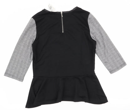 mystify Womens Black Herringbone Polyester Jersey Blouse Size L Round Neck