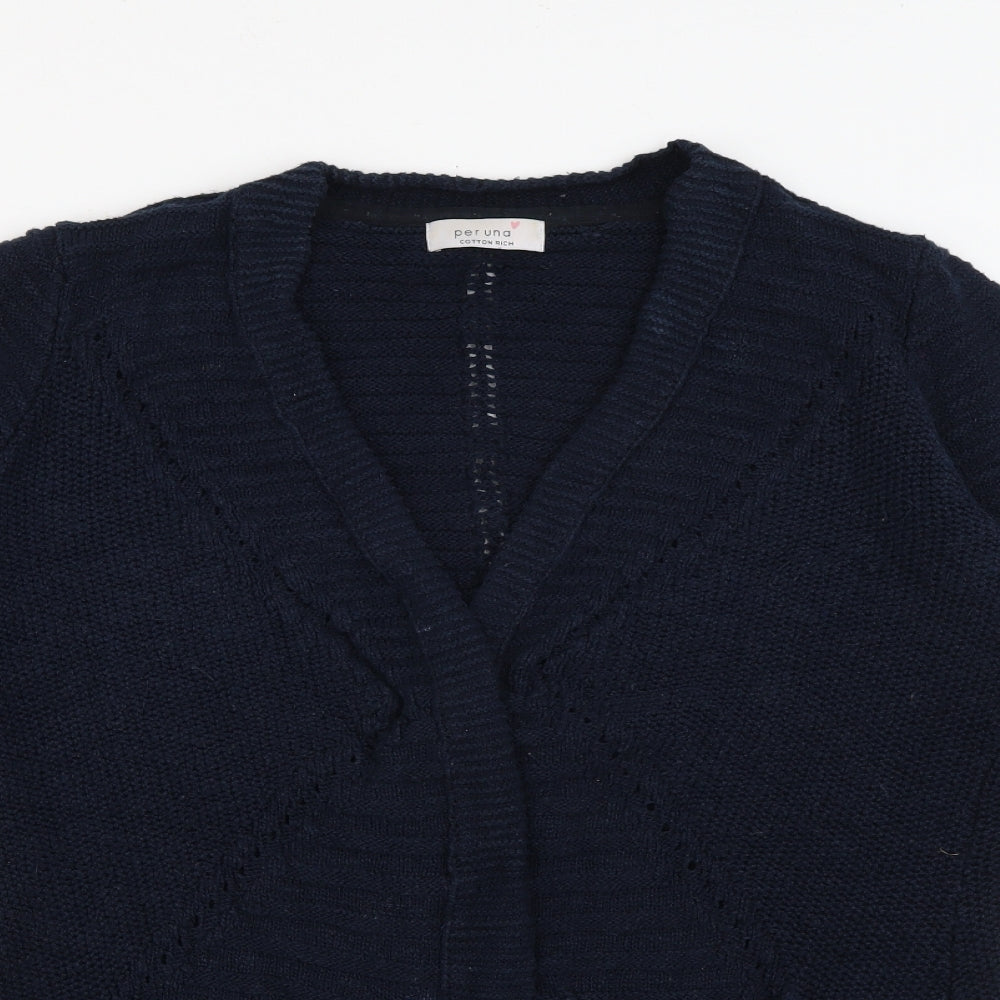 Marks and Spencer Womens Blue V-Neck  Cotton Cardigan Jumper Size 14