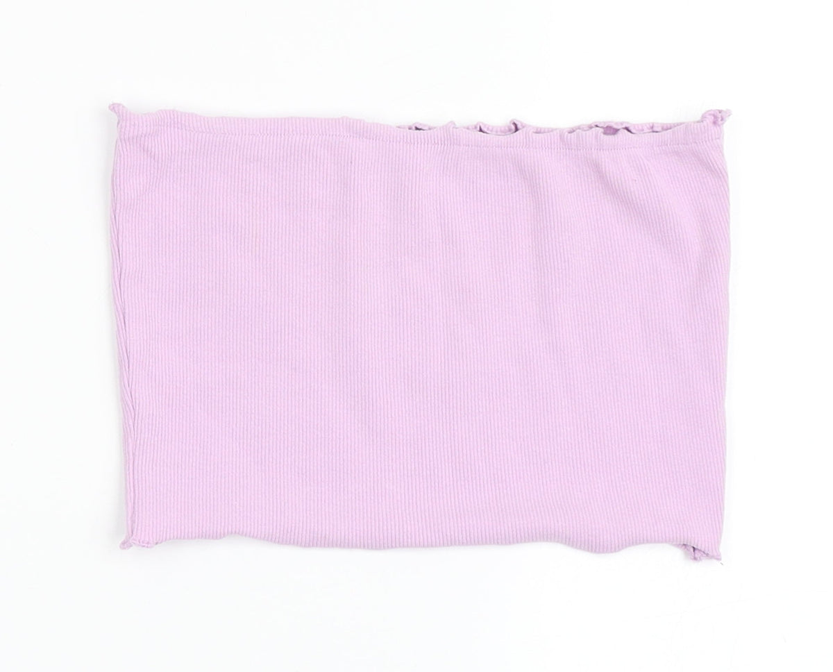 Candy Couture Girls Purple  Cotton Cropped T-Shirt Size 13 Years Off the Shoulder Pullover - Bando, Lettuce Edging