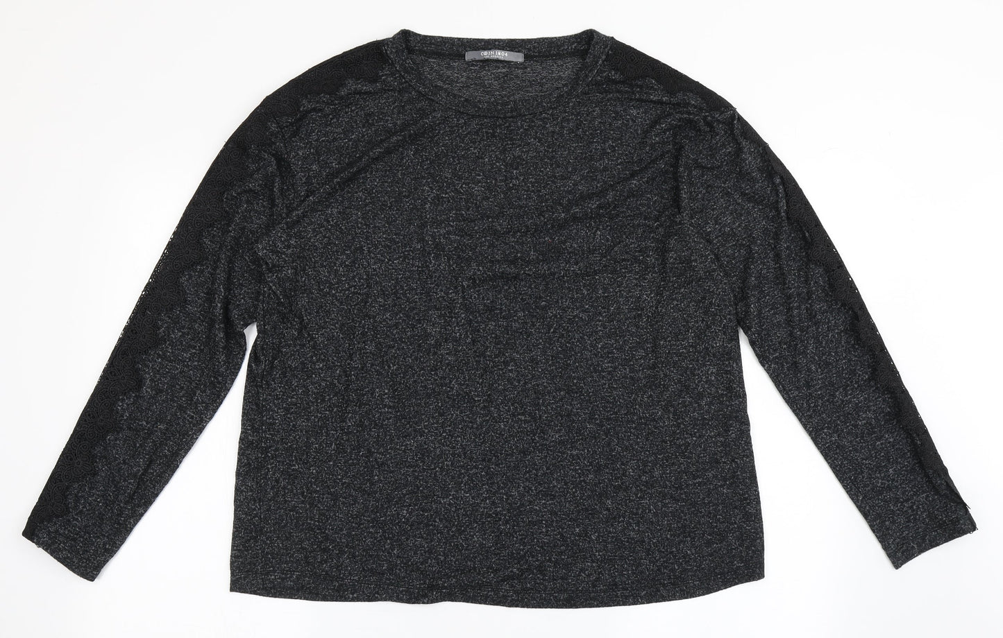COIN 1804 Womens Black  Polyester Basic T-Shirt Size L Round Neck