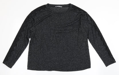 COIN 1804 Womens Black  Polyester Basic T-Shirt Size L Round Neck