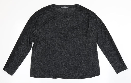 COIN 1804 Womens Black  Polyester Basic T-Shirt Size L Round Neck