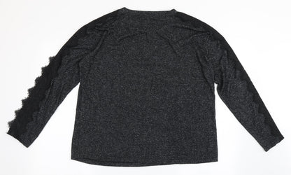 COIN 1804 Womens Black  Polyester Basic T-Shirt Size L Round Neck
