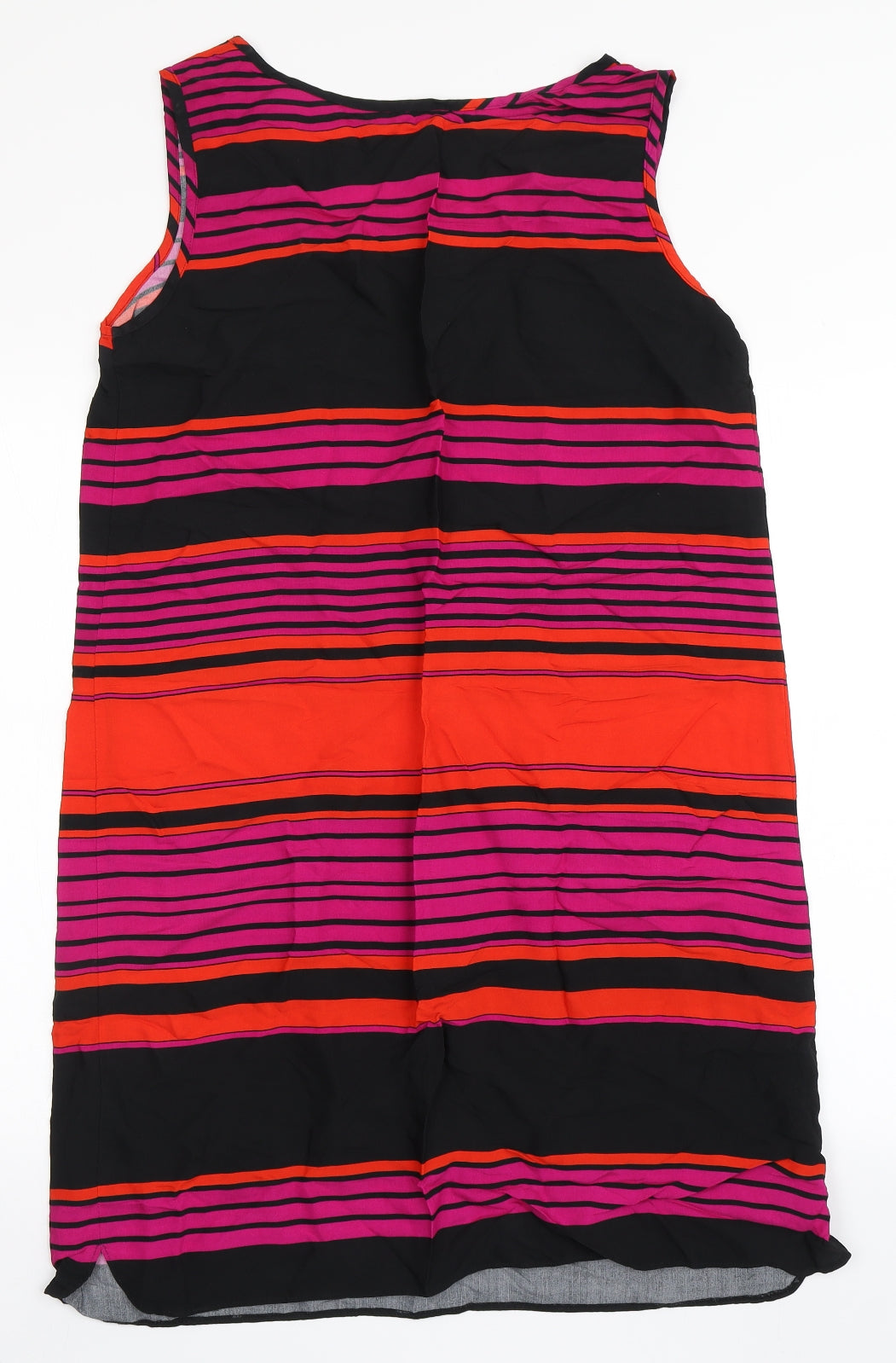 Marks and Spencer Womens Black Striped Viscose Shift  Size 14  Scoop Neck Pullover
