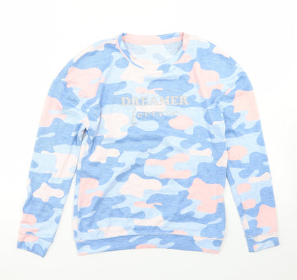 Dunnes Girls Blue Camouflage Polyester Basic T-Shirt Size 9-10 Years Crew Neck  - Dreamer Forever