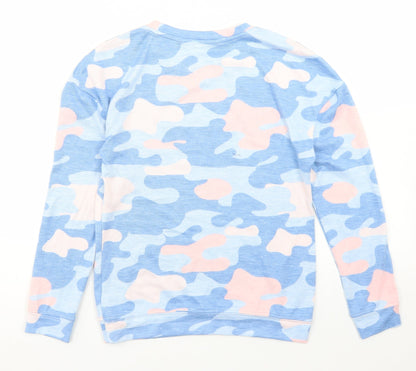 Dunnes Girls Blue Camouflage Polyester Basic T-Shirt Size 9-10 Years Crew Neck  - Dreamer Forever