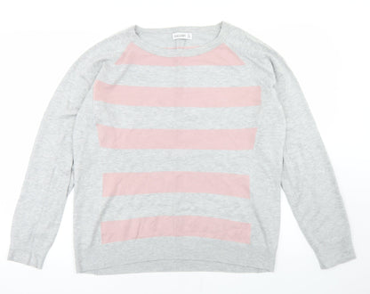 Gallery Womens Grey Round Neck Striped Viscose Pullover Jumper Size L