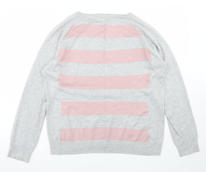 Gallery Womens Grey Round Neck Striped Viscose Pullover Jumper Size L