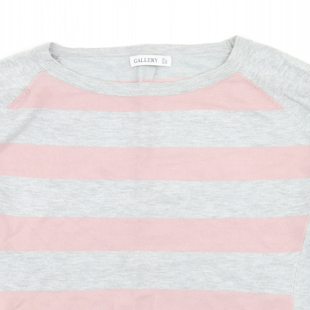 Gallery Womens Grey Round Neck Striped Viscose Pullover Jumper Size L