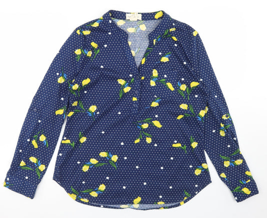 Madison + Monroe Womens Blue Polka Dot Polyester Tunic T-Shirt Size S Henley