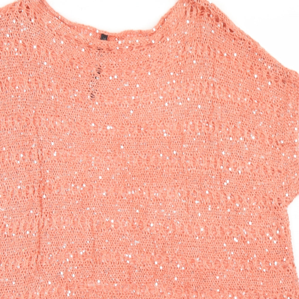 Quix Womens Pink Round Neck  Acrylic Pullover Jumper Size S