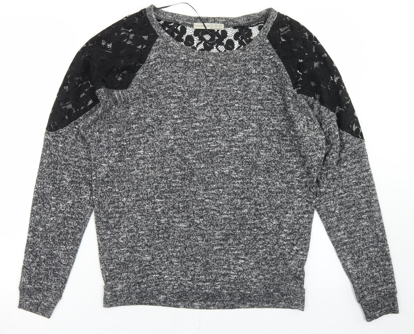 Atmosphere Womens Grey  Polyester Basic T-Shirt Size 6 Round Neck - Lace Sleeve Detail
