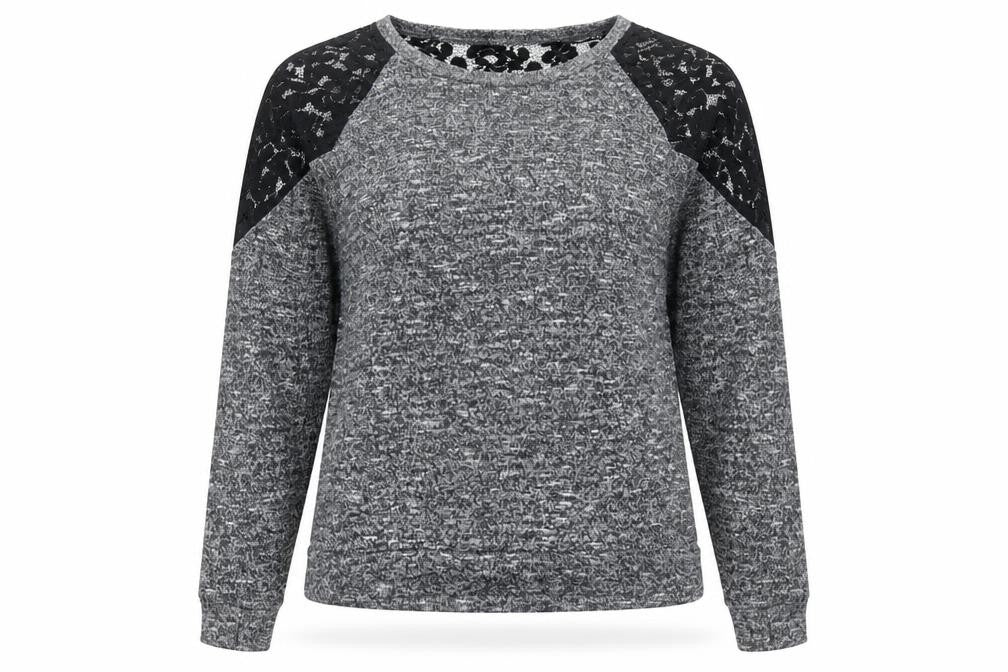 Atmosphere Womens Grey  Polyester Basic T-Shirt Size 6 Round Neck - Lace Sleeve Detail