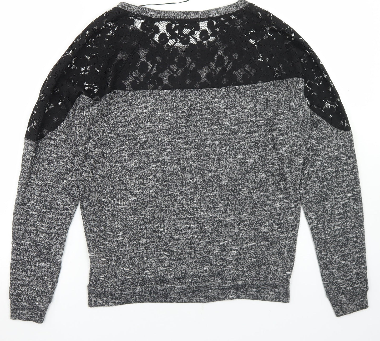 Atmosphere Womens Grey  Polyester Basic T-Shirt Size 6 Round Neck - Lace Sleeve Detail