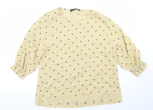 Zanzea Womens Yellow Geometric Cotton Basic Blouse Size M Round Neck - Heart Print