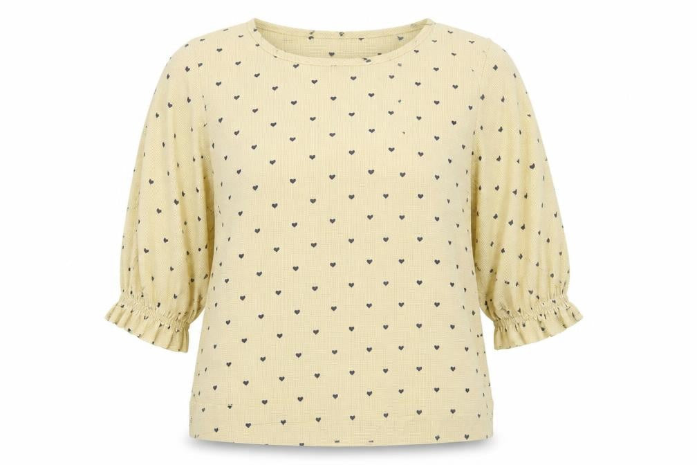 Zanzea Womens Yellow Geometric Cotton Basic Blouse Size M Round Neck - Heart Print
