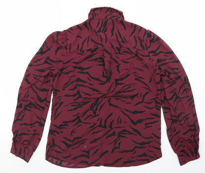 New Look Womens Purple Animal Print Polyester Basic Button-Up Size 10 Collared - Zebra Print