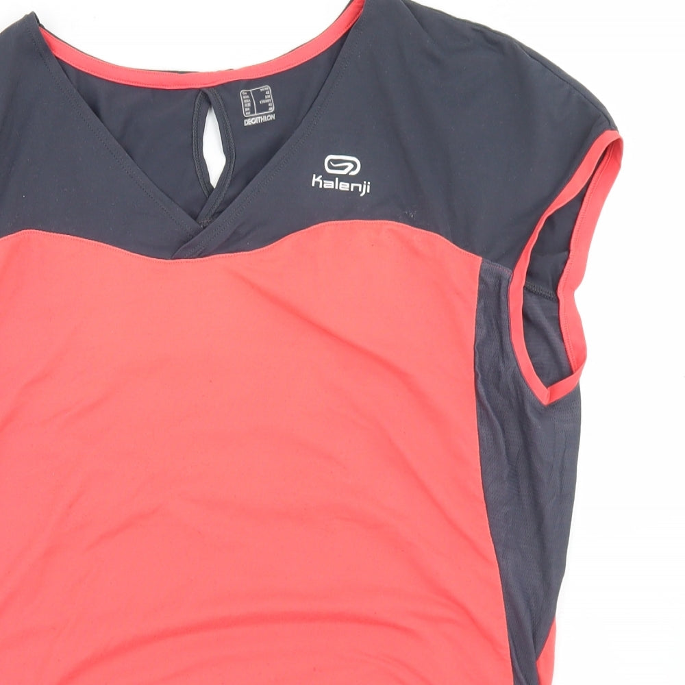 Kalenji Womens Pink Colourblock Polyester Basic T-Shirt Size S V-Neck