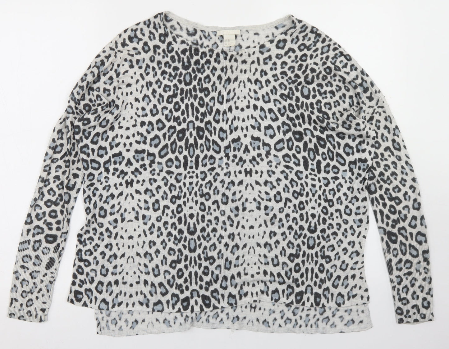 H&M Womens Grey Round Neck Animal Print Acrylic Pullover Jumper Size XS