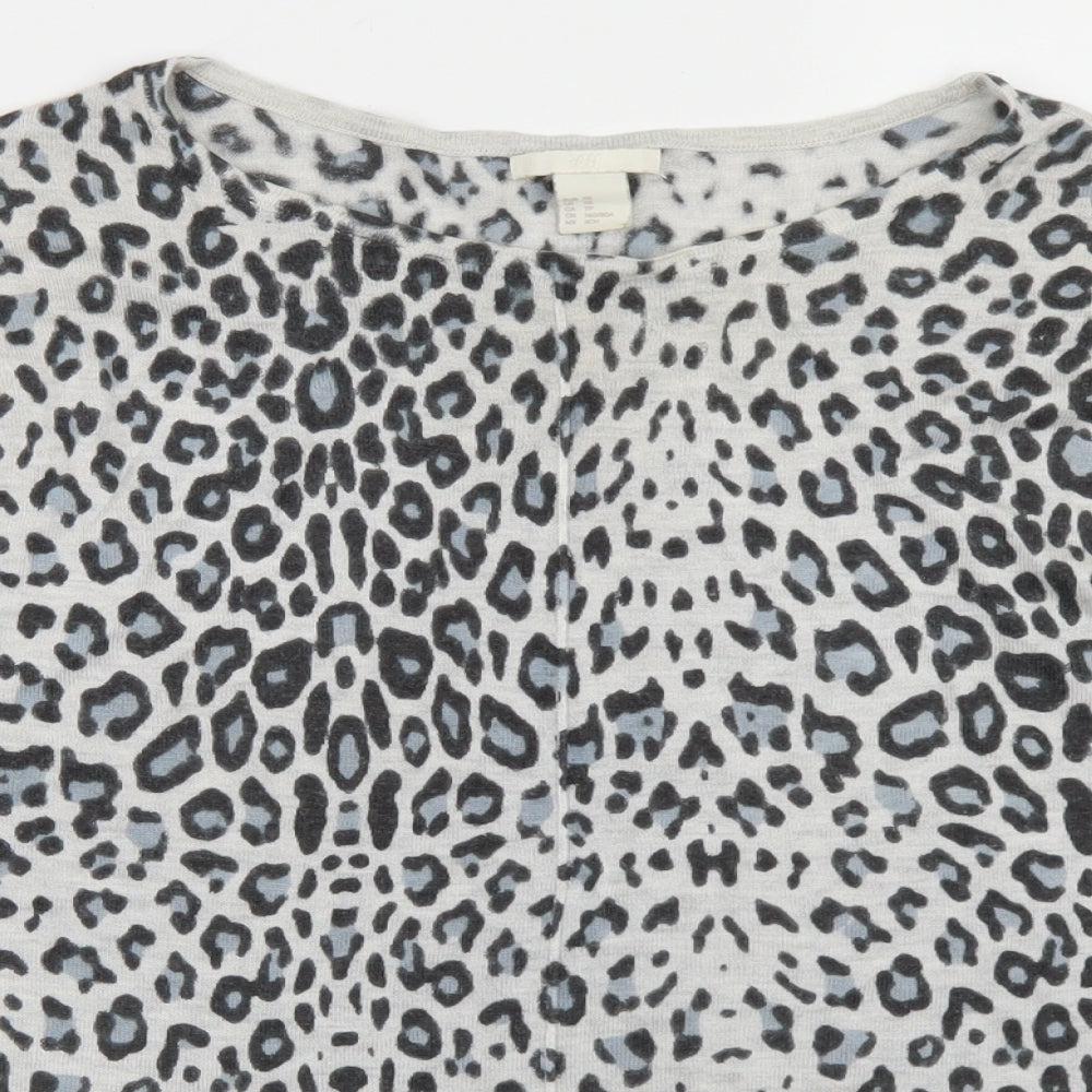 H&M Womens Grey Round Neck Animal Print Acrylic Pullover Jumper Size XS