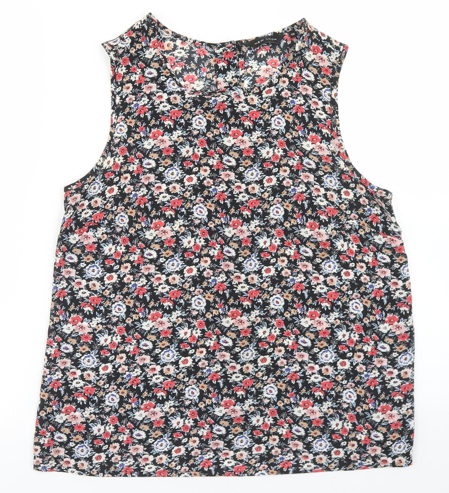 New Look Womens Black Floral Polyester Basic Blouse Size 10 Round Neck