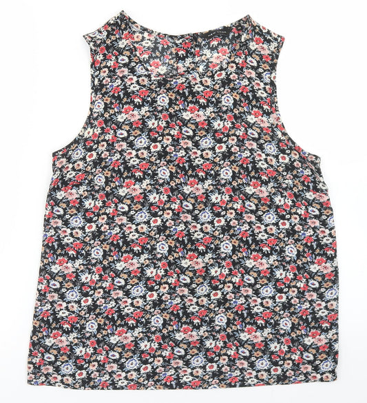 New Look Womens Black Floral Polyester Basic Blouse Size 10 Round Neck