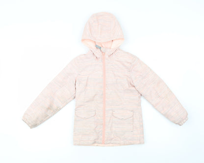 Decathlon Girls Pink Striped  Puffer Jacket Jacket Size 5 Years  Zip