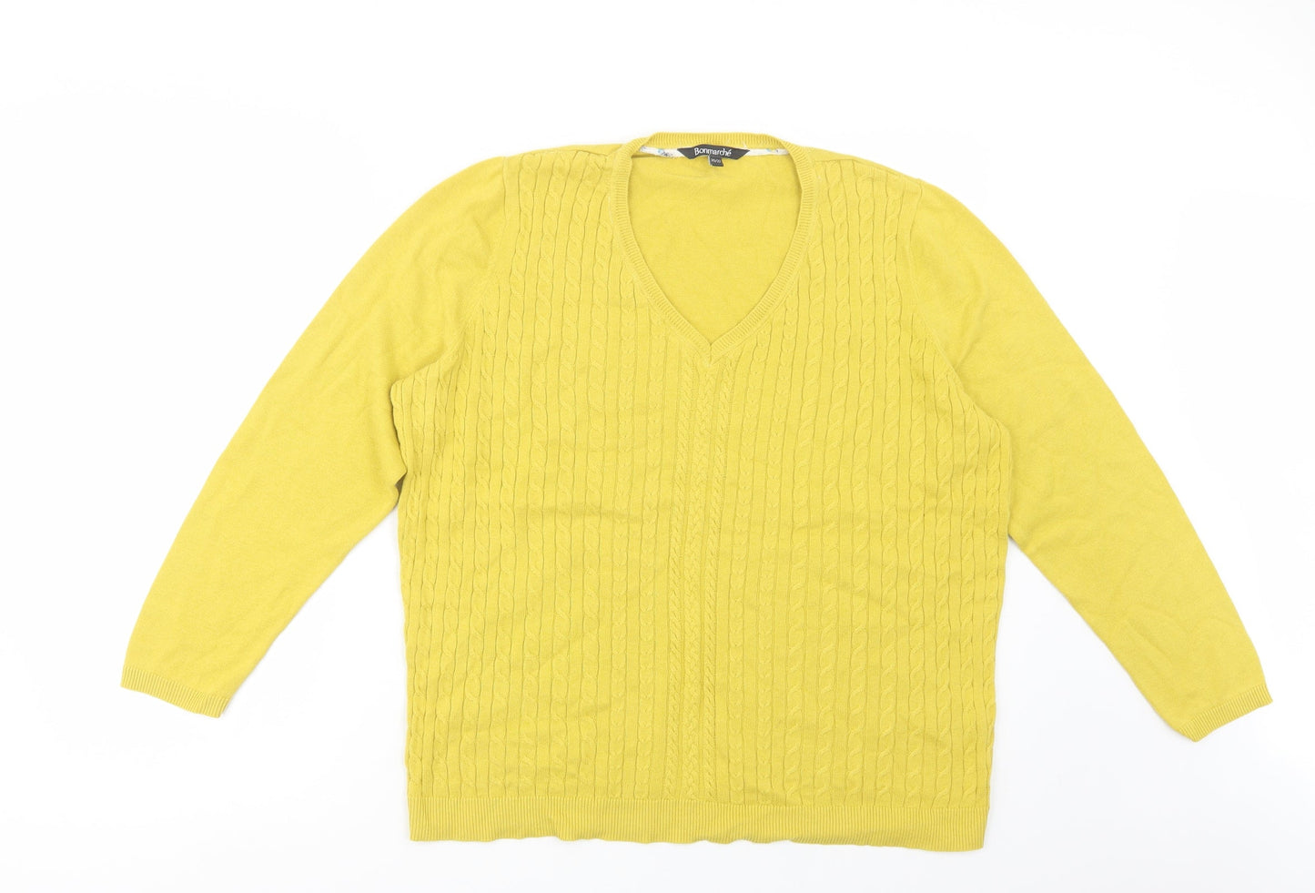 Bonmarché Womens Yellow V-Neck  Cotton Pullover Jumper Size 20