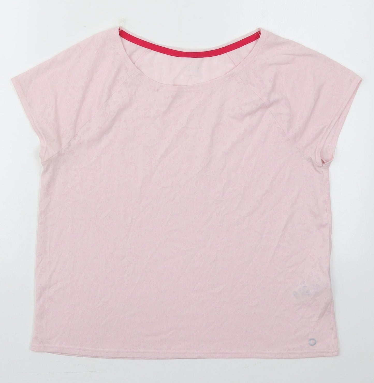 Marks and Spencer Womens Pink Animal Print Polyester Basic T-Shirt Size 12 Round Neck