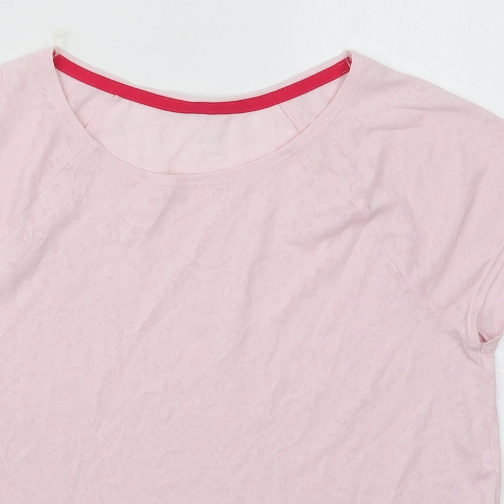 Marks and Spencer Womens Pink Animal Print Polyester Basic T-Shirt Size 12 Round Neck