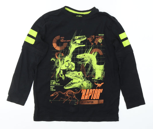 Level Up Boys Black  Cotton Basic Casual Size 7-8 Years Round Neck Pullover - Dinasour