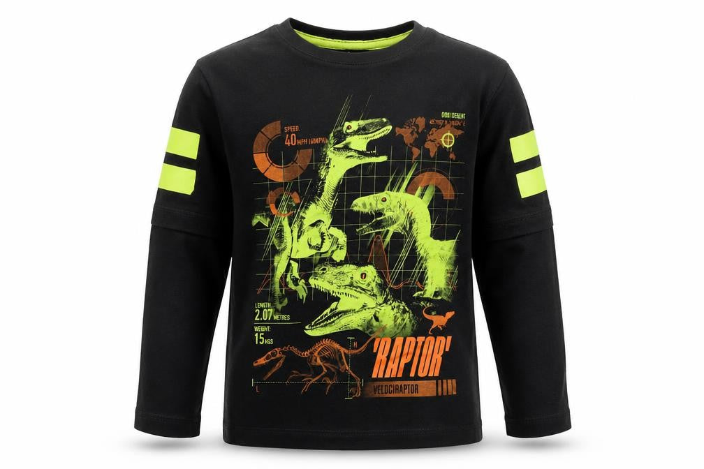 Level Up Boys Black  Cotton Basic Casual Size 7-8 Years Round Neck Pullover - Dinasour