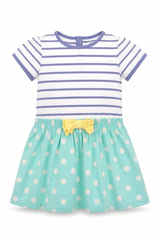 mamas & papas Girls Blue Striped Cotton A-Line  Size 18 Months  Crew Neck Button