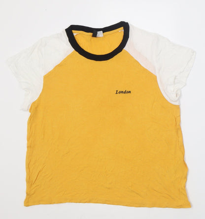 Preloved H&M Womens Yellow  Viscose Basic T-Shirt Size M Collared - London - Front
